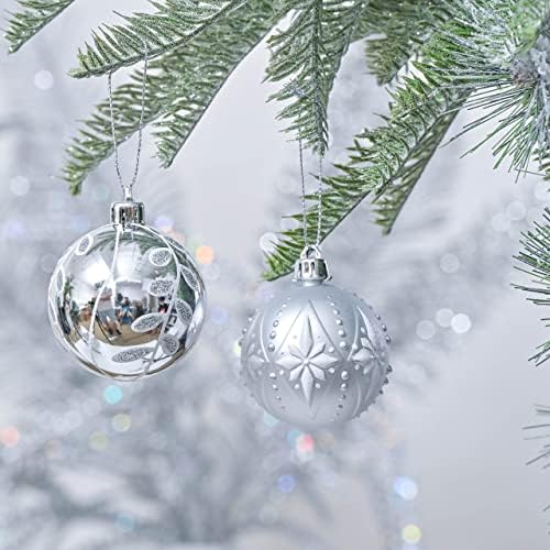 Валери Маделин Божиќен декор за пакет на домашна вредност | Замрзнато зимско сребро и бело 50ct 60мм, 30ct 60мм, 24ct 60мм ShatterProof