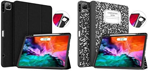 Soke ipad Pro 12.9 Case 2020 & 2018 со држач за молив мек TPU Back Cover Black Black со црна книга