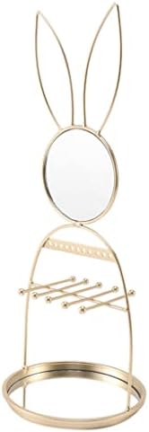Држач за накит на орев, приказ на решетката за обетки со прстен организатор за чување на нараквици за нараквици со огледало за шминка