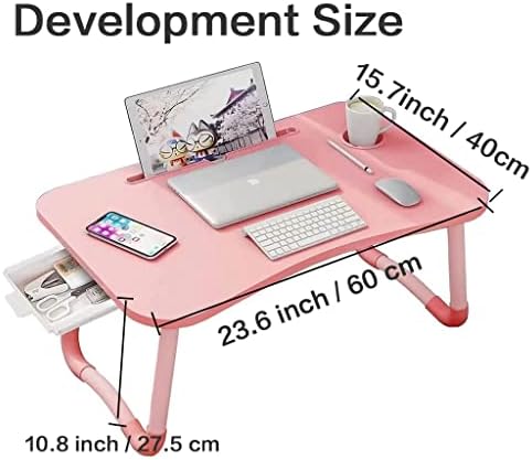 Лаптоп биро за кревети, преносен преносен скут за лаптоп лаптоп табела со фиоки за складирање и држач за чаши, лаптоп за табели
