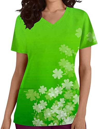 Зелена кошула за жени Детелина печати врвна работна облека со џебови Среќен ден на Свети Патрик, летни влезови