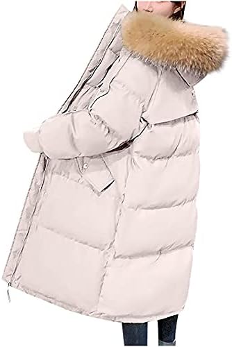 Јакни за жени Зимски топли памучни палта Мода долга преголема плишана качулка надолу јакна за надворешна облека на врвови на мантил
