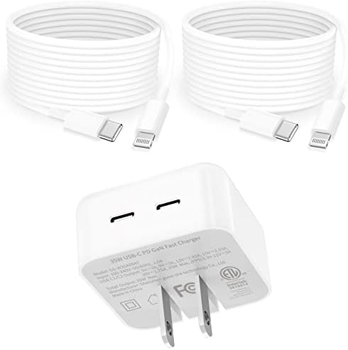 [Сертифициран Apple MFI] Брз полнач на iPhone, DualCool 35W Dual USB-C GAN POWER PPS CHALGER со 2 пакет 6FT тип Ц до молња Брзо