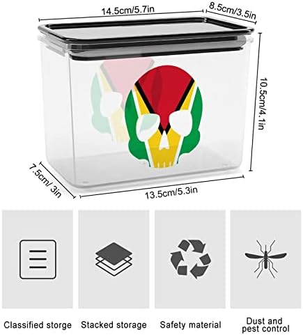 Гвајана Знаме Череп Контејнери За Складирање Чиста Пластична Кутија Со Капаци Канти За Повеќекратна Употреба За Кујнски Житни Закуски