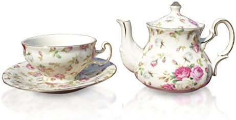 Елизабет Парк Флорал Роуз Чинц чај сет за 1 порцеланска чаша, чинијач, чајник