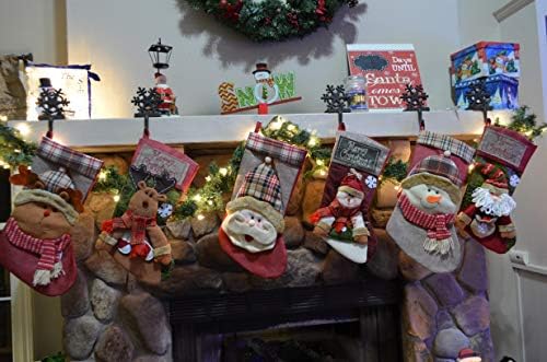 Корен симпатична Божиќна чорапи класична карирана ирваси за бурлап, Дедо Мраз, Снежен човек