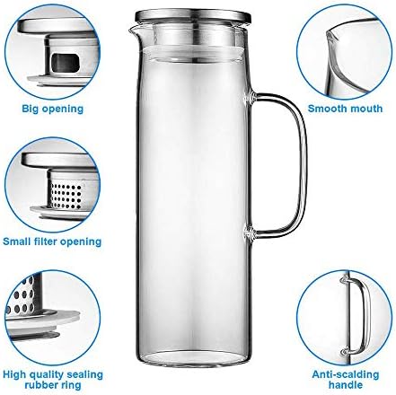 Стаклена стомна Hwagui со капаче за вода за пиење за пиење за пиење, чаша чаша чаша чаша чаша чаша чаша чаша чаша чаша чаша чаша
