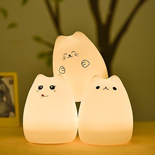 Litake Kitty Night Light, силиконски силиконски симпатична мачка ноќна светлина за деца бебе деца, 7-бои Промена на LED ламба за мачки