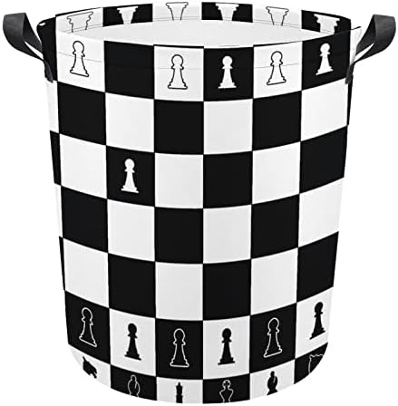 Црн и бел распоред на шаховска табла за преклопување на перална корпа за водоотпорна торба за складирање на корпи со рачка 16,5 x 16,5