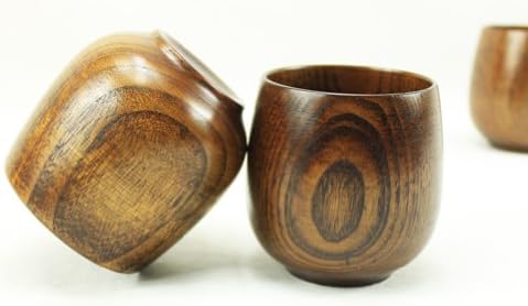 Moyishi рачно изработена природна цврста дрвена чаша чаша чаша вино 200 мл, сет од 2