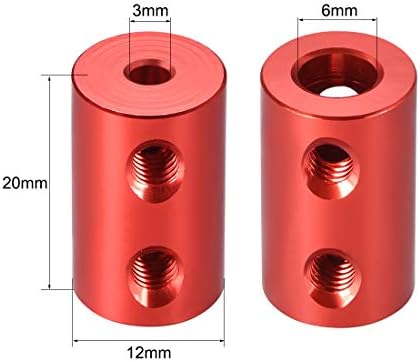 uxcell 3mm до 6mm Создаден Цврста Спојка Сет Завртка L20XD12 Алуминиумска Легура, Вратило Спојка Конектор,Моторни Додатоци, Црвено