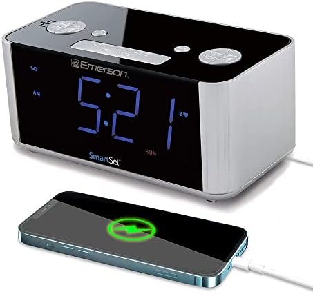 Emerson Radio ER100401 Radio Smartset Alarm Clock Radio, 15Watt, Black & ET Alarm Clock Radio, USB порт за iPhone/iPad/iPod/Android