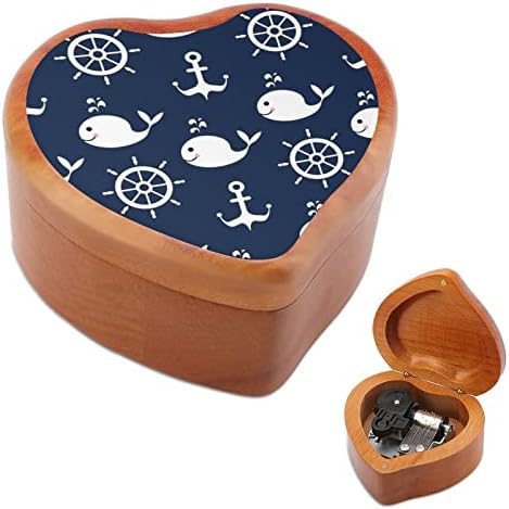 Тркала за сидро и китови дрвени музички кутии со форма на срцева кутија музички кутии гроздобер дрвена кутија за подарок