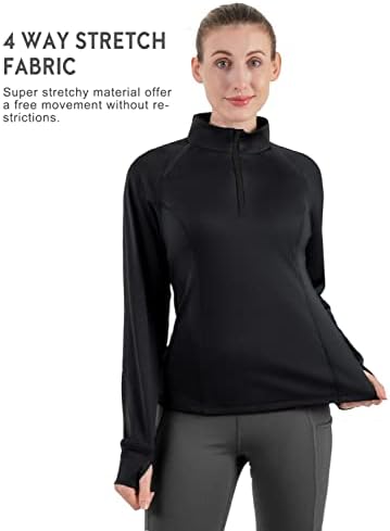 Hiverlay Quarter Zip Pullover Women 1/2 руно јакна термички коњички кошули со грбни отвори Зимска ладна опрема