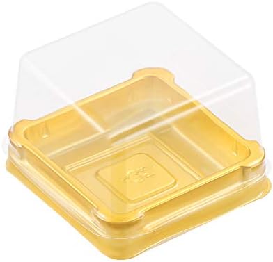 УПКОХ 50 Парчиња Пластични Квадратни Кутии За Месечева Торта Златна Кутија За Пакување Десерт Мафин Кутија Со Еден Контејнер Јајце-Жолчка Издувам