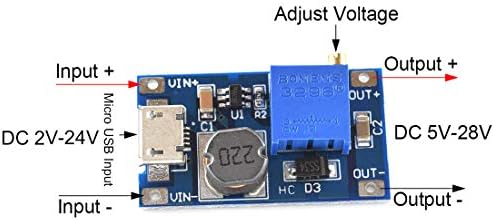 SDTC Tech 5PCS DC-DC Зголемување на конверторот 2V-24V до 5V-28V 2A прилагодлив регулатор на напон микро USB 5V 9V 12V 24V модул