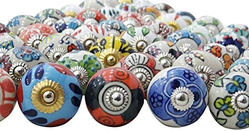 Nexxa 25pc Избрани Разнобојни Керамички Фиоки Копчиња Врата Шкаф Повлекува Индиски Микс Копчиња
