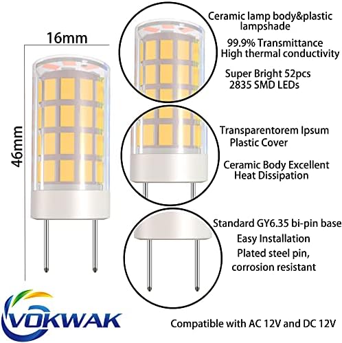 VOKWAK GY6. 35 LED Сијалица 12V AC/DC GY6. 35 Bi-pin База T4 JC Тип 4W LED Сијалица Затемнување 40W Халогени Светилки Еквивалент За За Биро