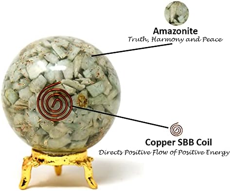 Аашита креации Амазонитска оргонитна сфера топка со држач - природна врежана 50-60 мм