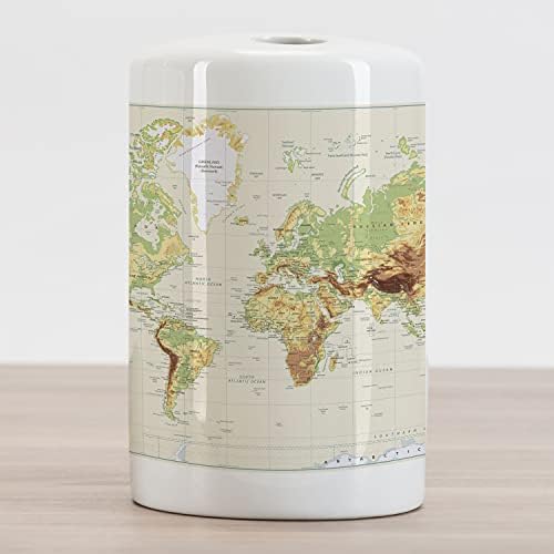 Амбезон гроздобер картографија држач за четки за заби, детален физички светски печатен мапа, декоративен разноврсен countertop за бања, 4,5
