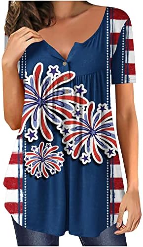 4 -ти јули кошула за жени проток симпатична скриена стомачна блуза копче надолу Хенли против вратот врвови облечени обични патриотски