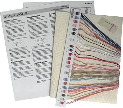 Димензии 70-35414 Роуз чај се брои комплет за вкрстени бод за почетници, 8 x 10, 14 cnt. Слонова коска Аида, 4 парчиња
