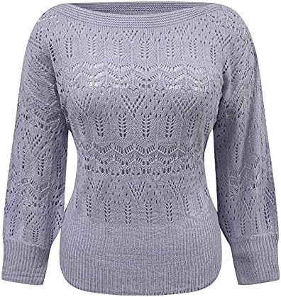 Џемпери на пуловер за жени секси цврста боја шуплива плетена плетена долга ракав блуза случајна каваи породилна џемпери
