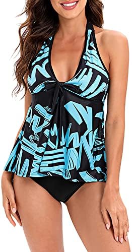 Hthjsco tankini костими за капење за жени плус големина два парчиња костуми за капење со врвови со дното на бикини за тинејџери црни