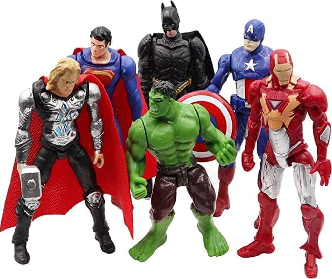 Суперхерој Играчка Сет од 6 ПАРЧИЊА Херои Акциони Фигури|Бетмен|Супермен Халк Тор|Ајронмен|Капетан Америка Колекционерски Модели| Суперхерој