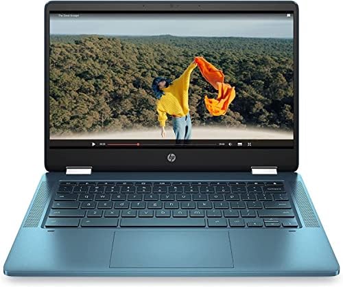 HP Најновиот Лаптоп X360 14a Во Боја На Teal Chromebook 14 HD Екран На Допир, Intel Dual Core N4020, 4GB DDR4 64GB eMMC WiFi HD Веб Камера Стерео