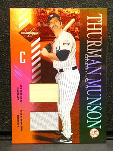2003 Донрус лист ограничен Thurman Munson игра носена лилјак -Jersey Patch 03/25156 - MLB игра Користена дресови