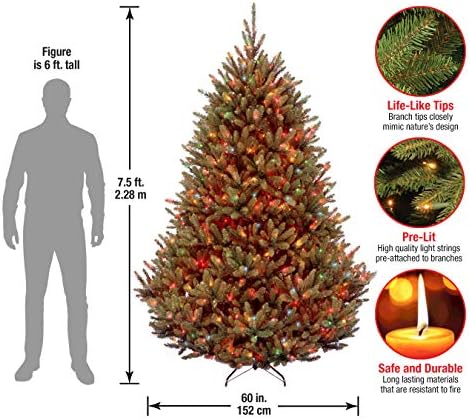 Национална компанија за дрво пред-осветлена вештачка елка | Вклучува пред-строги мулти-бои светла и штанд | Фрејзер ела - 7,5 стапки