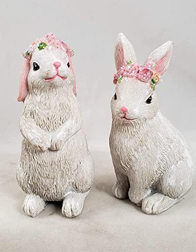Колекцијата на мостот пролетни зајачиња со фигурини на цветни круни, сет од 2