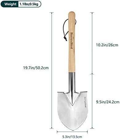 Бери&засилувач;Птица Кратка Рака Лопата, 19.8 Копање Мистрија За Градинарство Со Дрво Рачка Од Нерѓосувачки Челик Тркалезна Точка