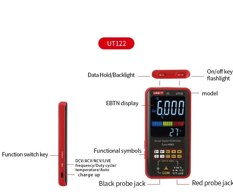 Uni-T UT122/UT121A/B паметен дигитален мултиметар Вистински фреквенција на напон на RMS со двојна дисплеј NCV Auto Auto Range 6199 мерач