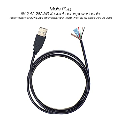 KSOPUERT 2 PCS USB Aluminum Foil Aluminum Foil заштитена со голи жица со отворен крај на кабел 6.6ft 4 + 1Cores Power и Transmination