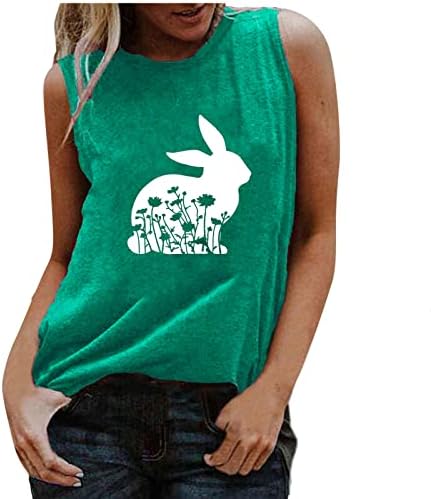 Убст женски зајаци за печатење на зајаци, без ракави, врвови на вратот на вратот, маица елек, велигденски резервоар за дами и девојчиња