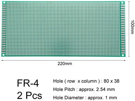 UXCELL 10x22cm Единствена еднострана универзална печатена плоча за DIY лемење зелена дебелина 1,6мм 2 парчиња