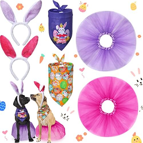 6 парчиња куче Велигденски носии сет вклучуваат кучиња зајаче уши кучиња туту симпатично кучиња бандана рачно изработени костуми