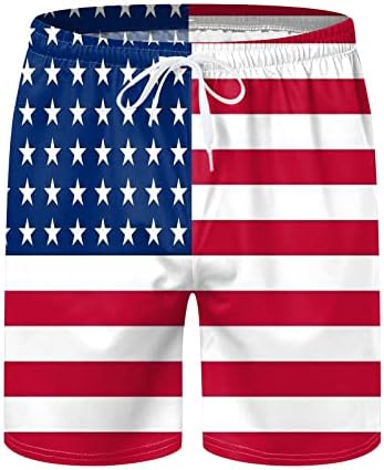 4-ти јули машко класично прилагодување на кратко американско знаме печатено летна облека за одење со џебови