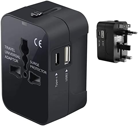 Travel USB Plus Меѓународен адаптер за напојување компатибилен со Lava Iris 410 за светска моќ за 3 уреди USB Typec, USB-A