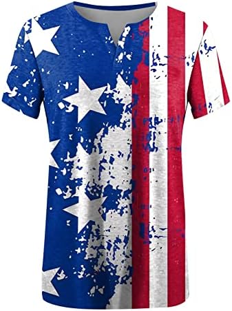 UODSVP женски патриотски кошули лето секојдневен ден на независност Ден за печатење V-врат со кратки ракави на врвни кошули, L-5XL