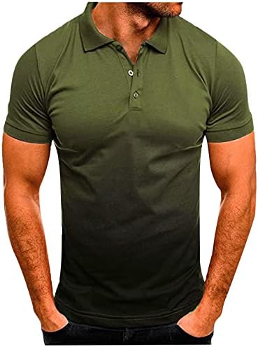 XXBR MENS POLO кошули градиент Голф врвови лето кратки ракави Хенли Копче со вежбање спортски тениски тренинг обична маица