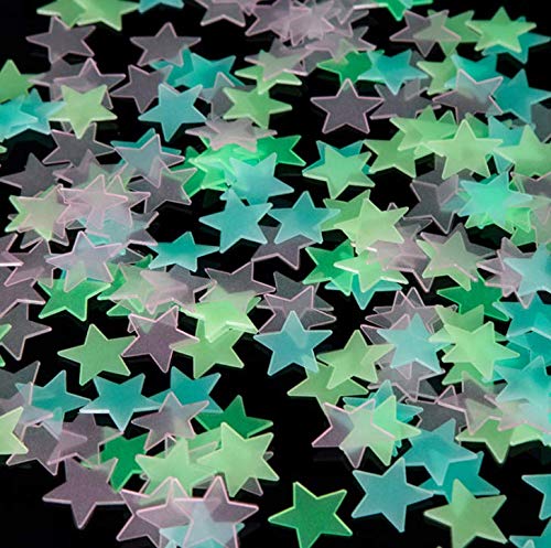 DNHCL 100PCS 3cm Повеќебојни Ѕвезди Светат Во Темните Прозрачни Флуоресцентни Ѕидни Налепници За Детска Детска Расадник-Ѕвезди Пластични