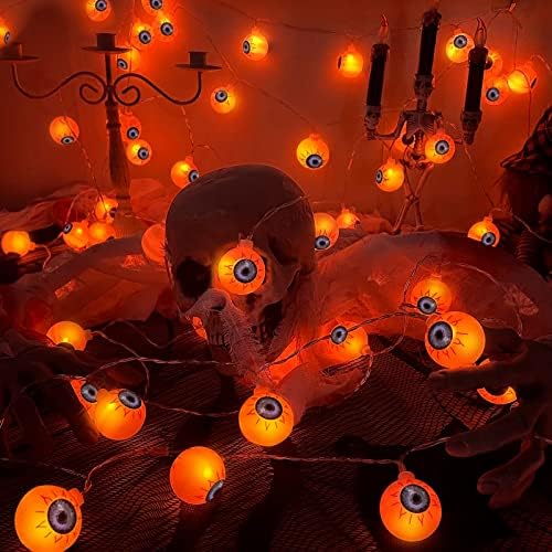 [8 режими и тајмер] 29,5 ft 60 LED lED Halonturee Eyeball String Lights Ноќта на вештерките Декорации Далечински управувач водоотпорна батерија