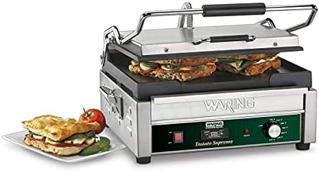 Waring Commercial WPG300 Panini otimo Dual Ribbed Panini Grill 20 минути одбројување на одбројувањето, 240V, 3200W, 6-20 фазен приклучок