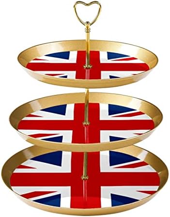 Standгдн 3 Ниво Торта Штанд, Велика Британија Британско Знаме Десерт Дисплеј Кула, Пластични Круг Кекс Носителот Служат Послужавник