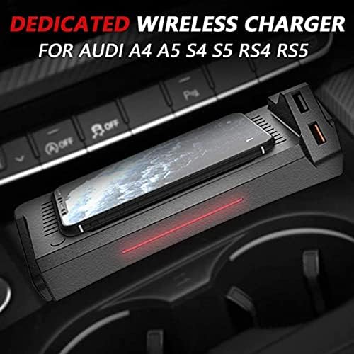 Безжичен полнач за автомобили за Audi A4 RS4 RS5 2019-2021/A5 2020 2021/S4 S5 2021 со двојна 18W USB порта Центар Конзола Додатоци Панел 15W