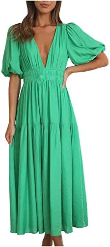 Пролет и летен фустан за жени 2023 Обичен завој со V-вратот за кратки ракави со цветни печатени фустани 1