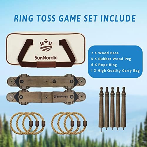 Sunnordic Retro Ring Foss Game Set, премиум дрвена игра со фрлање со 6 x трајно јаже и 1 x носење торба за внатрешна или надворешна градина,